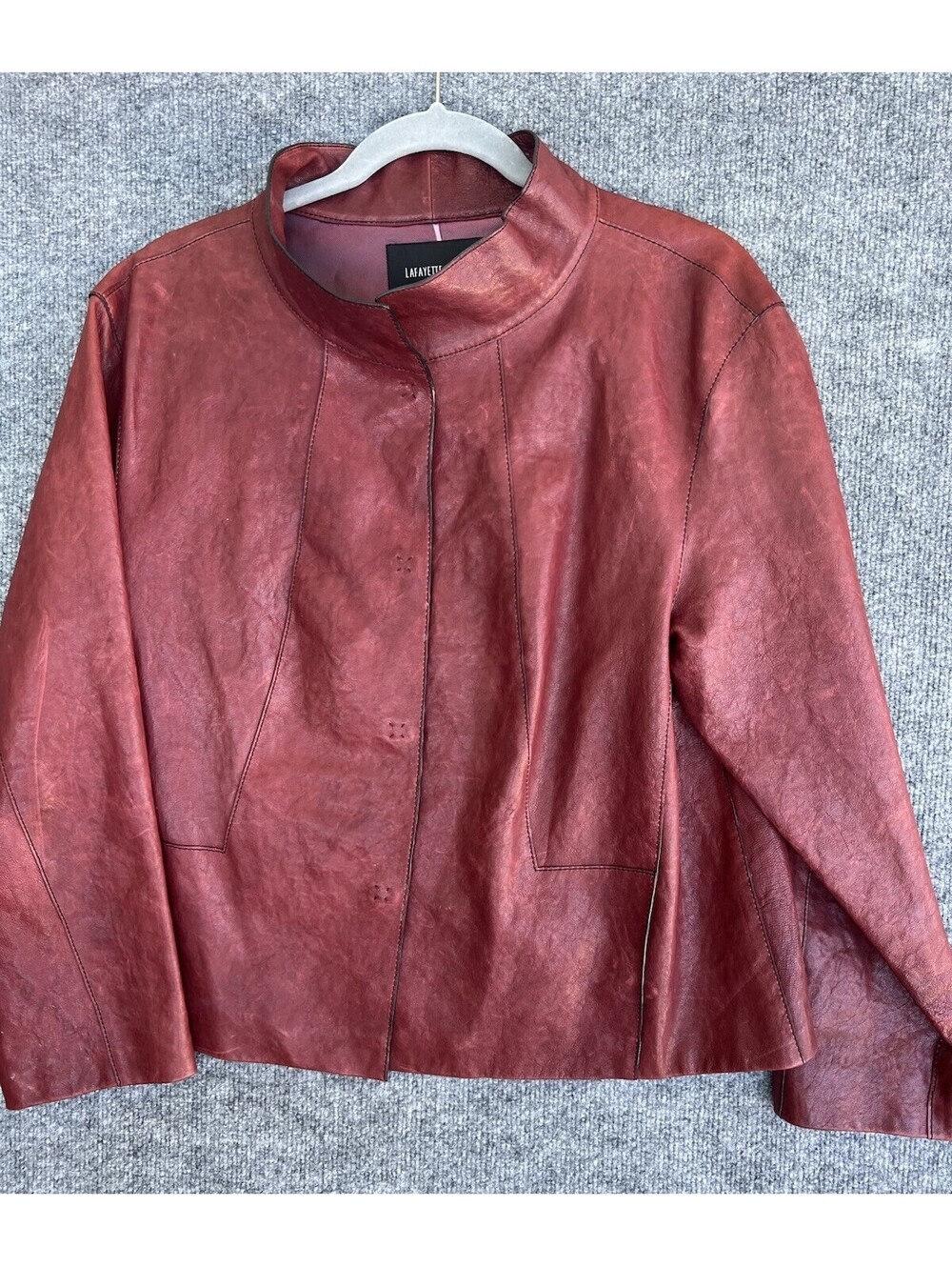 Lafayette 148 Leather Jacket Womens L Red Burgundy Minimalist